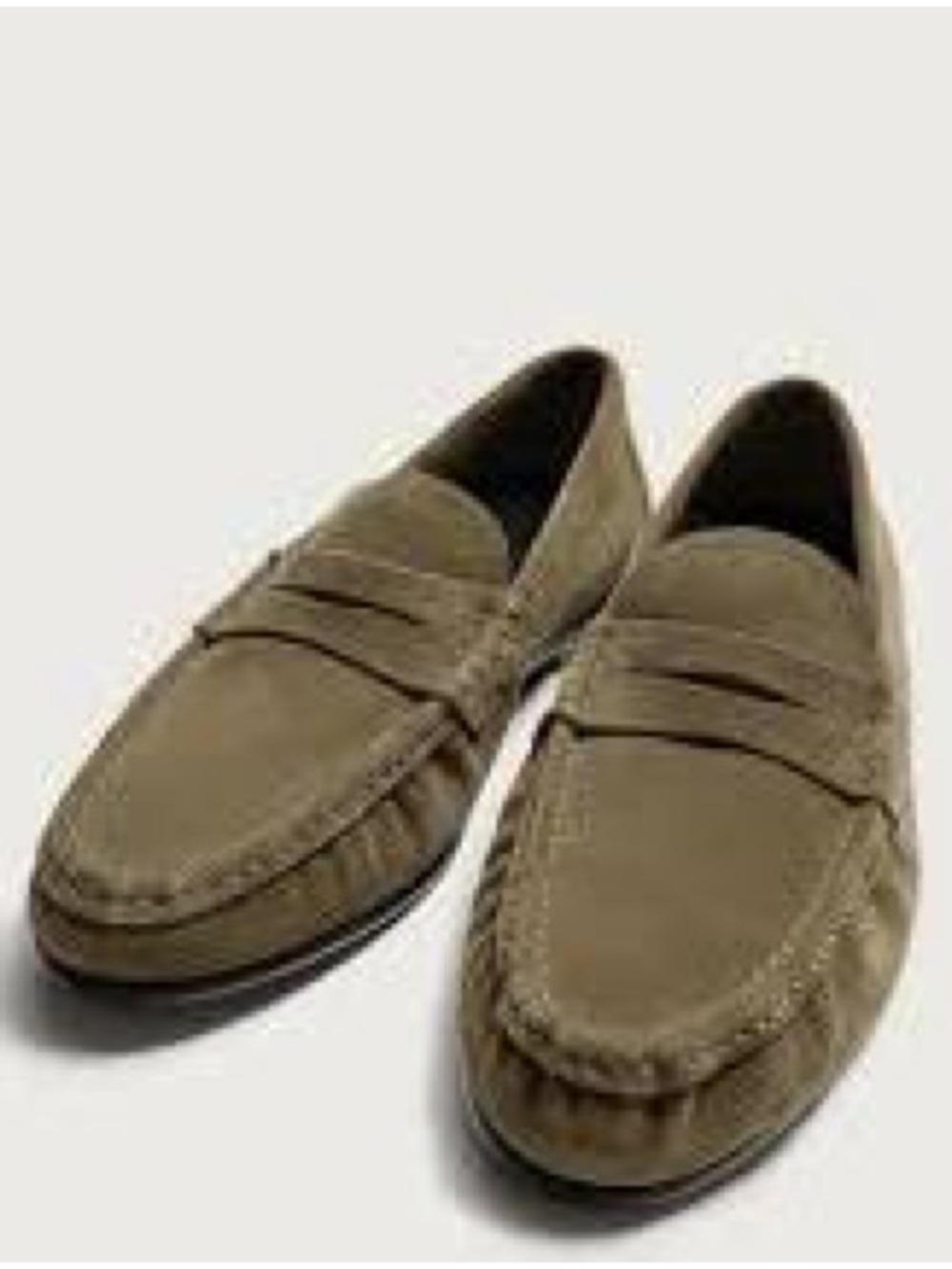 Zara Men's Suede Penny Loafers in Olive Brown